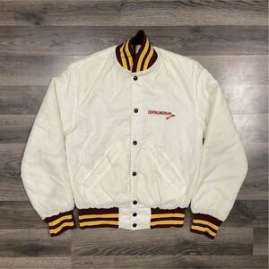 Vintage 80s Central Michigan Bomber Jacket Size Small White  CMU Nylon Snap Up
